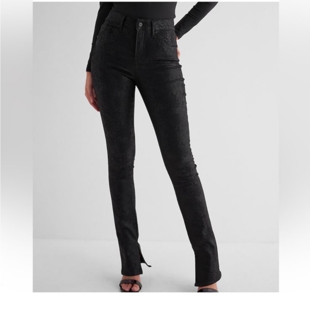 Mid Rise Black Coated Snakeskin Skyscraper Jeans 12 Short